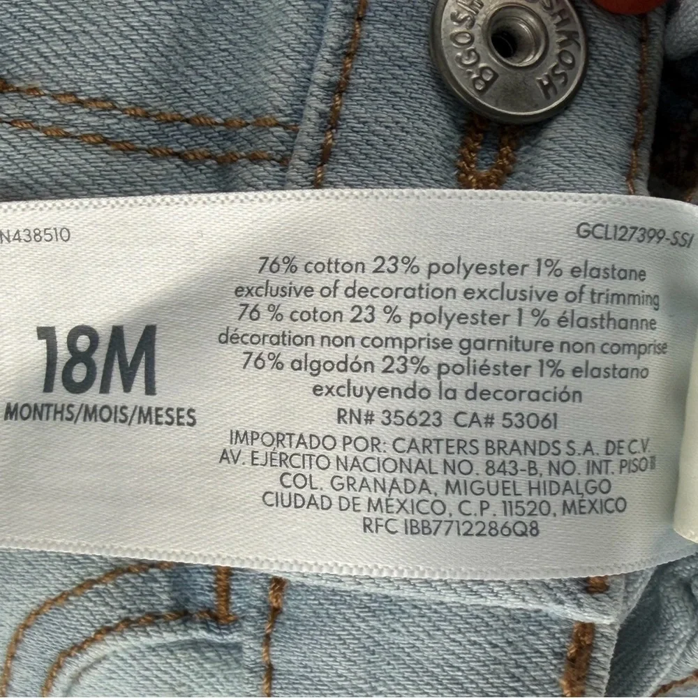 OshKosh B’gosh by Carter’s Baby Girl Jeans 18M Light Wash – Brand New with Tags - Picture 15 of 16